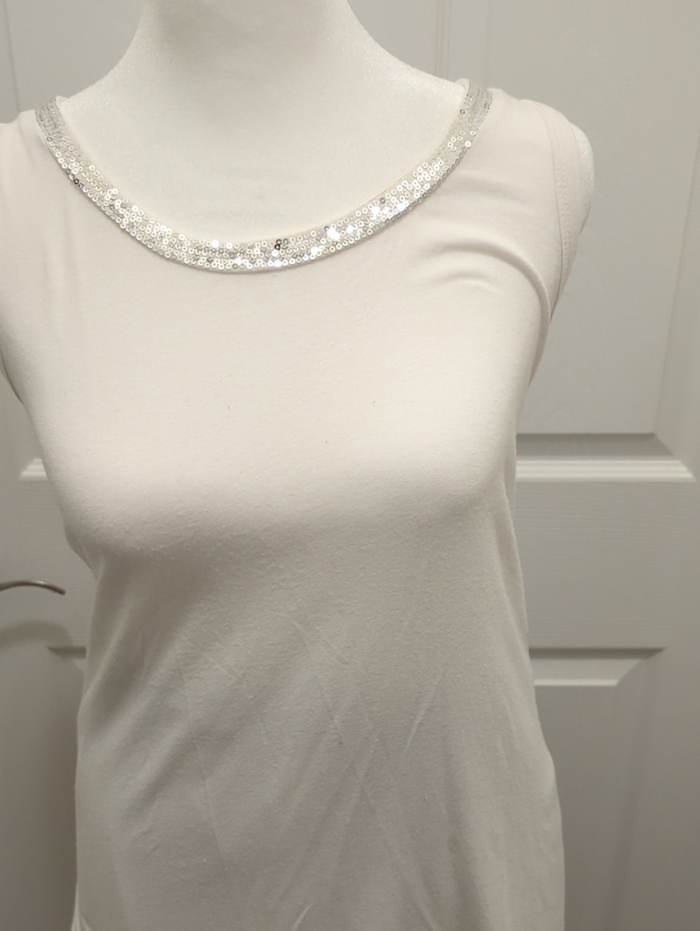 The Limited White Sleeveless Top with Sequin Neckline